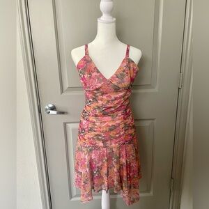 Wild Fable Pink Ruched Ruffled Mini Dress